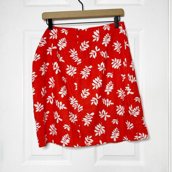 Ann Taylor Linen Blend Red Leaf Print Sarong Skirt Size 6 - Picture 5 of 7